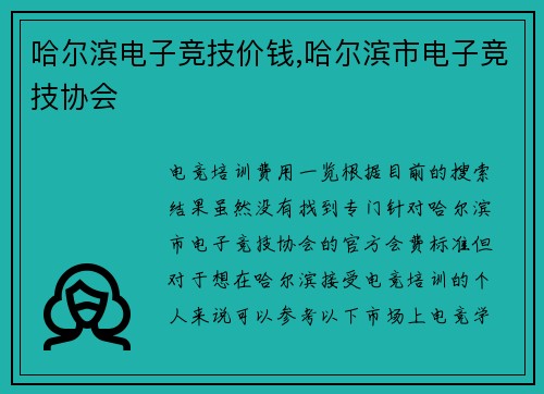 哈尔滨电子竞技价钱,哈尔滨市电子竞技协会